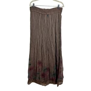 Womens 100% Silk Dark Romantic Maxi Skirt M Floral Whimsygoth Lace Boho Pull On